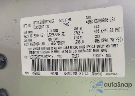 2007 Dodge Ram 2500 Slt/Trx4 Off Road/Sport/Power Wagon из США, поврежденный, VIN 1D7KS28C77J512815